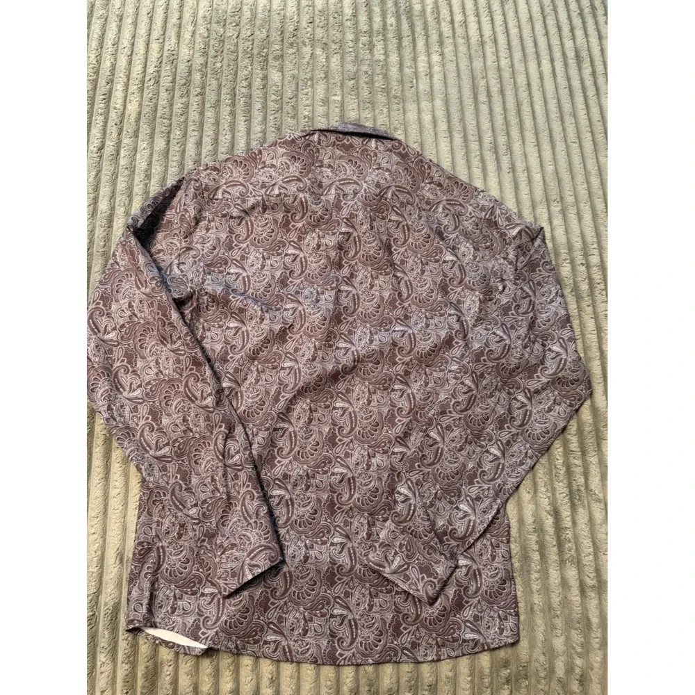 Consequence Mens Brown Paisley Long Sleeve Button Down Shirt Medium